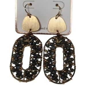 AV Gold and Gray Beaded Oval Earrings